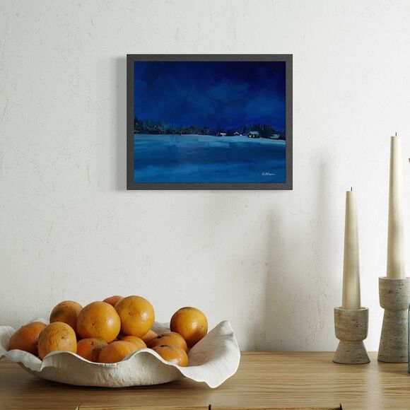 Original Oil Painting Landscape Winter Nocturne Blue Night Lights 8x10 Signed - Picture 6 of 6